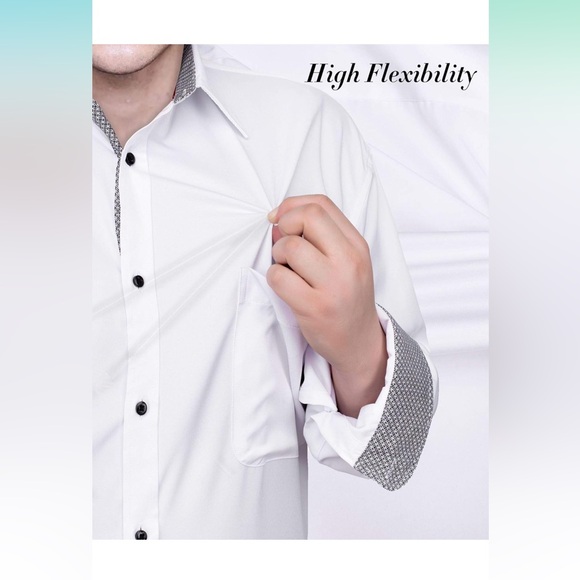 🔹NWT Mens Long Sleeve Stretch Dress Shirt Wrinkle-Free Regular Fit Button Down - Picture 3 of 7